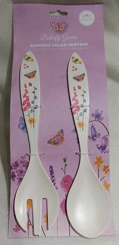Butterfly Garden Bamboo Salad Servers Lesser & Pavey