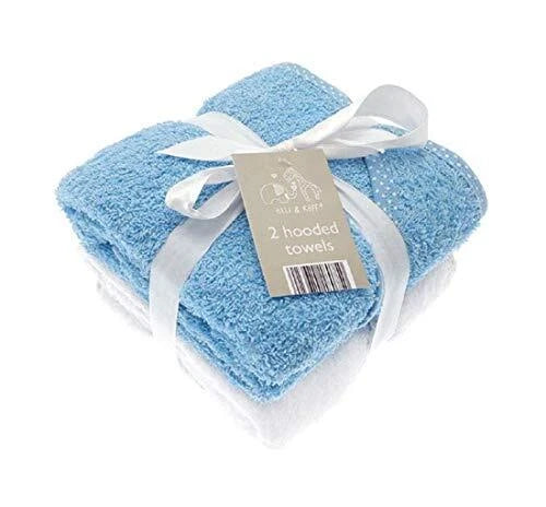 Elli & Raff 2 Pack Baby Hooded Towels- blue  white