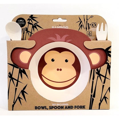 3-piece bamboo monkey dinner set