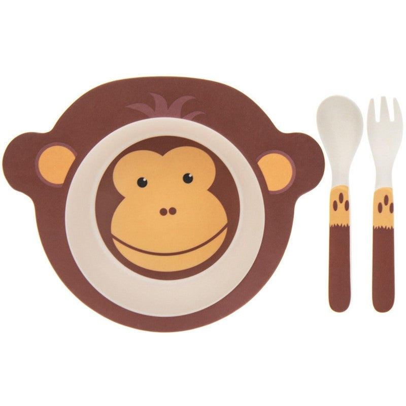 3-piece bamboo monkey dinner set