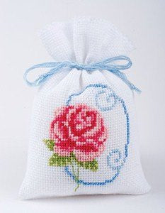 Pink Rose Cameo Potpourri Bag Cross Stitch Kit - hanrattycraftsgifts.co.uk
