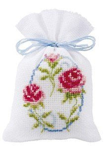 Pink Roses Potpourri Bag Cross Stitch Kit - hanrattycraftsgifts.co.uk