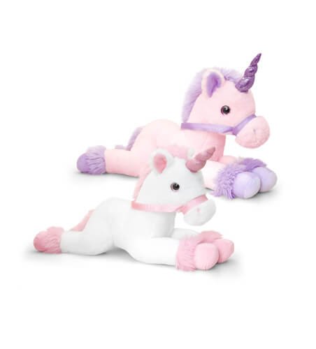 Keel Quality plush Pink and purple laying Unicorns 50cm - hanrattycraftsgifts.co.uk