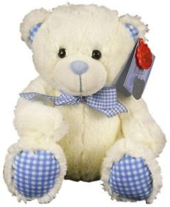 nursery cream bobby bear blue gingham feet ears 30cm - hanrattycraftsgifts.co.uk