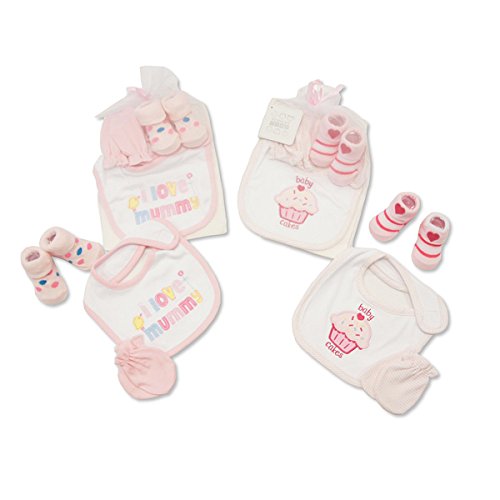 nursery time 3 piece gift set socks bib mittens one supplied(i love mummy) - hanrattycraftsgifts.co.uk