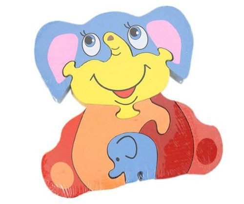 Traditional Wooden Painted Shape Fit Wild Jungle Animal Puzzle - Elephant & Calf - hanrattycraftsgifts.co.uk