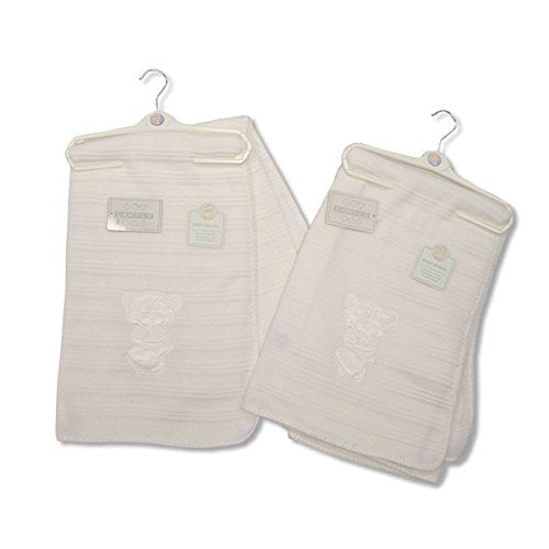 Fancy Classic Collection Baby teddy embroidered white shawl with picot edge by Nursery Time - hanrattycraftsgifts.co.uk