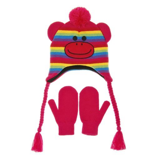 Nuzzles Children's Hat & Gloves Set 5 - 9 Years Striped Monkey - hanrattycraftsgifts.co.uk