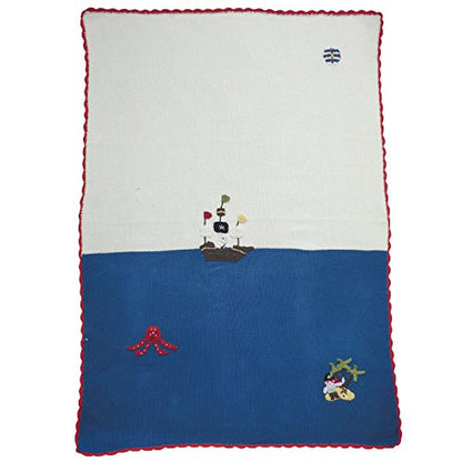 pirate knitted cot size blanket - hanrattycraftsgifts.co.uk
