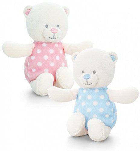 PINK & WHITE SPOTTY Baby's bear rattle - hanrattycraftsgifts.co.uk