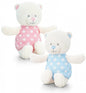 PINK & WHITE SPOTTY Baby's bear rattle - hanrattycraftsgifts.co.uk