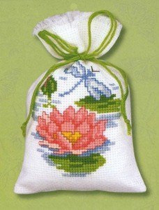 Lily and Dragonfly Potpourri Bag Cross Stitch Kit - hanrattycraftsgifts.co.uk