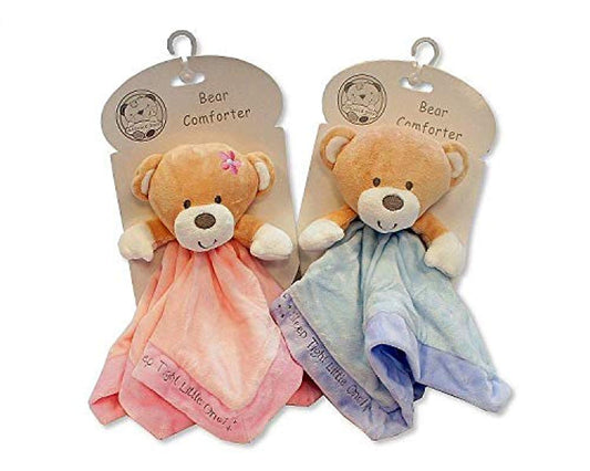 Baby Comforter - Teddy - BLUE - hanrattycraftsgifts.co.uk