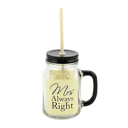 Mason Jar Glass - Mrs Always Right: Cream - hanrattycraftsgifts.co.uk