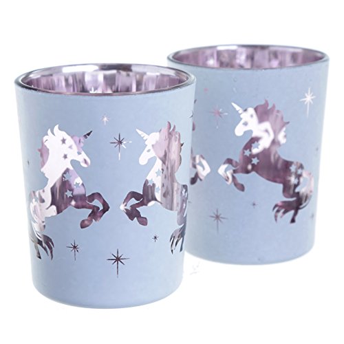 Grindstore Unicorn Design Set of 2 Glass Tea Light Holders - hanrattycraftsgifts.co.uk