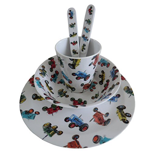 Childrens Melamine Dinner Set. Powell Craft Tractor Kids Gift Set - from Little PJs - hanrattycraftsgifts.co.uk