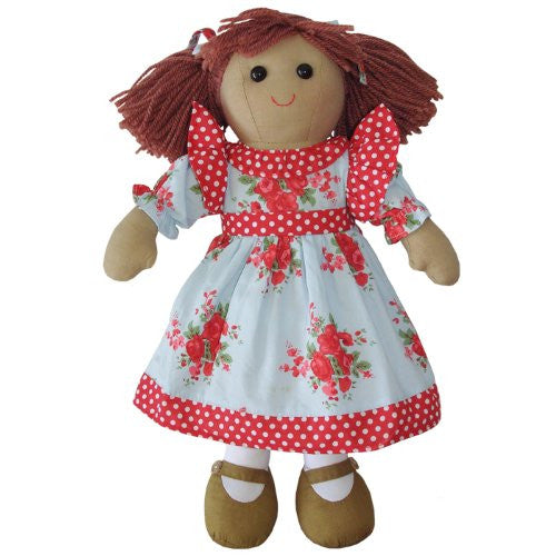 Powell Craft Rag Doll - Blue/Red Rose Dress - hanrattycraftsgifts.co.uk