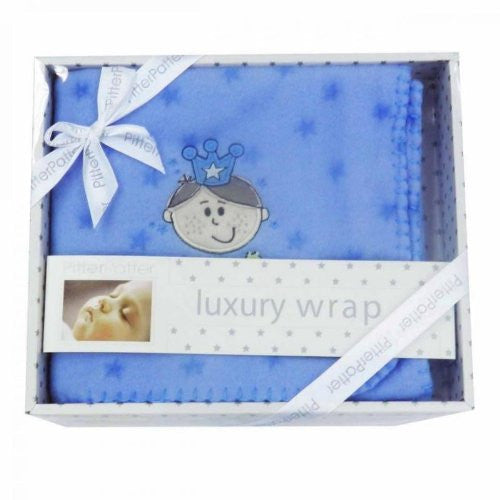 Little Prince Luxury Boxed Baby Wrap / Blanket Blue - hanrattycraftsgifts.co.uk