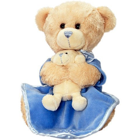 Keel Toys Cuddles Bear with Blanket and Teddy Soft Toy - Blue 25cm - hanrattycraftsgifts.co.uk