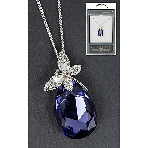 Equilibrium Teardrop Butterfly White Gold Pl Necklace Purple - hanrattycraftsgifts.co.uk