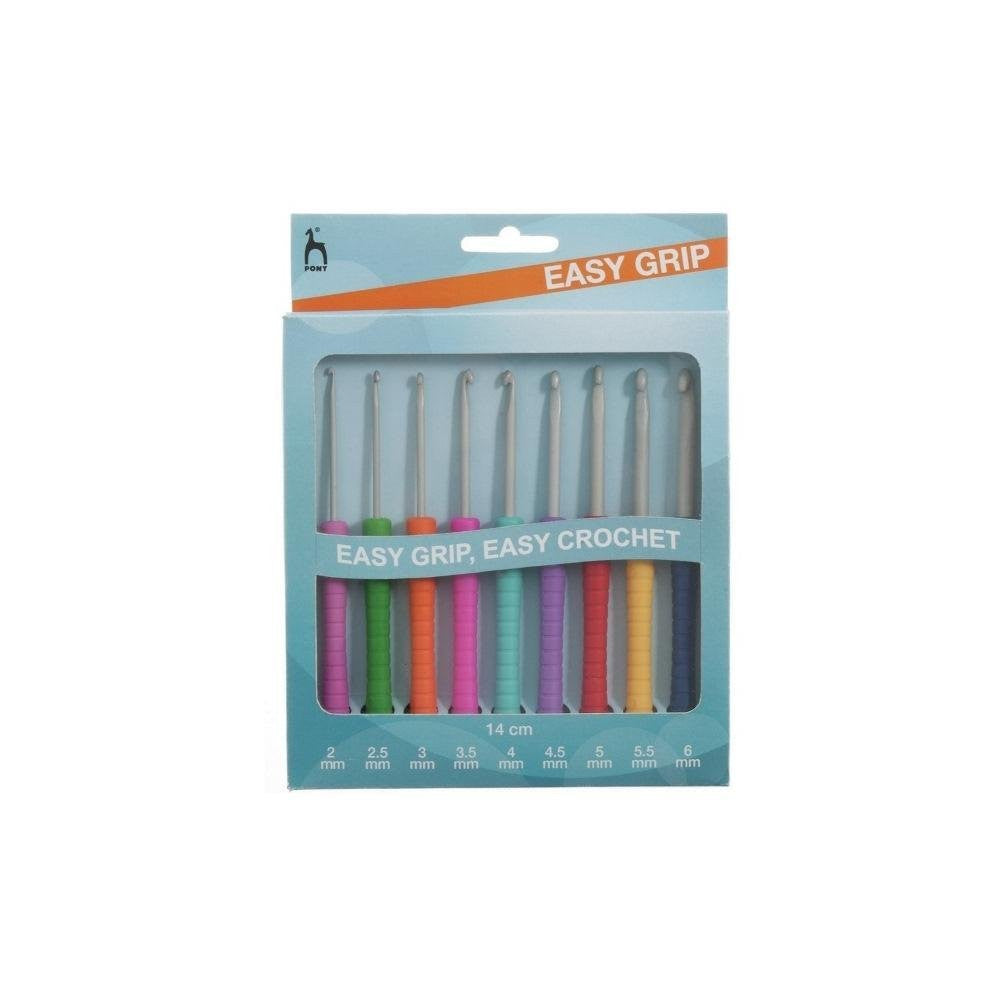 Pony Easy Grip Crochet Hook Set - 9 Hooks sizes 2mm - 6mm - hanrattycraftsgifts.co.uk