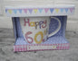 Fine China Mug - "Happy 60th" Presented in a Gift Box - Design by Abigail Mill - hanrattycraftsgifts.co.uk