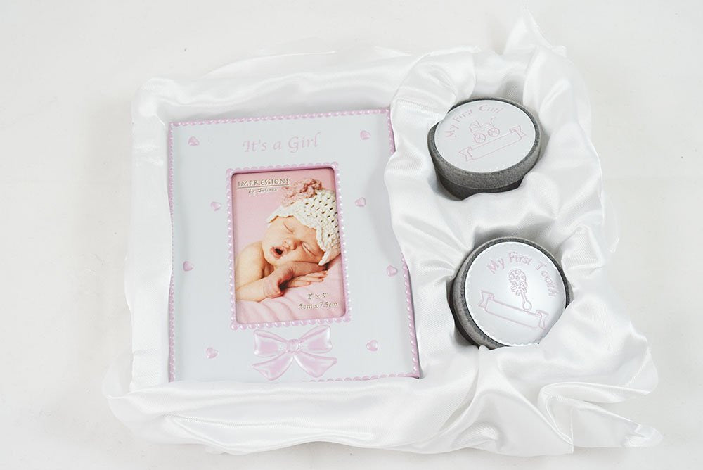 Its A Girl Frame My First Curl Tooth Gift Set New Baby Pink Picture Keepsake - hanrattycraftsgifts.co.uk