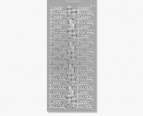 JeJe 'Happy Birthday' with Hats/Balloons Peel Offs - Silver #13 - hanrattycraftsgifts.co.uk
