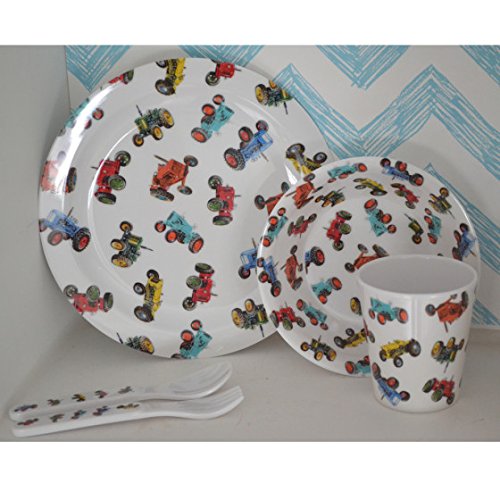 Childrens Melamine Dinner Set. Powell Craft Tractor Kids Gift Set - from Little PJs - hanrattycraftsgifts.co.uk