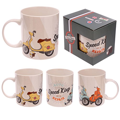 Puckator mug247 Mug in Fine Bone China Scooter by Evans Jack Fine Bone China Yellow, Orange, Blue, White, Brown 11x8,5x9,5 cm - hanrattycraftsgifts.co.uk