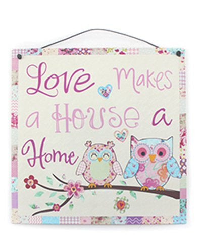 wall mounted tin plaque owls love makes a house a home - hanrattycraftsgifts.co.uk