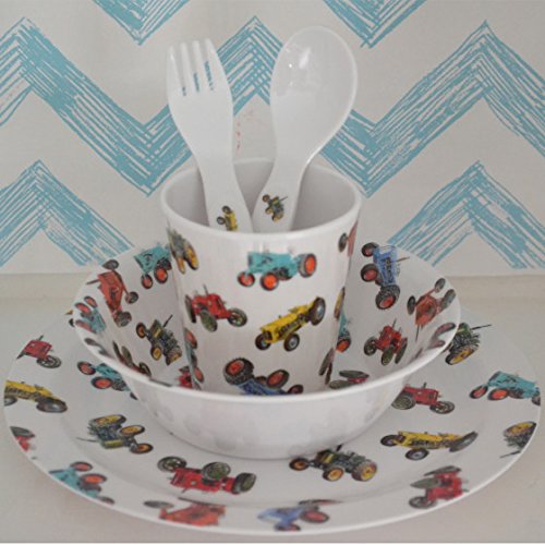 Childrens Melamine Dinner Set. Powell Craft Tractor Kids Gift Set - from Little PJs - hanrattycraftsgifts.co.uk