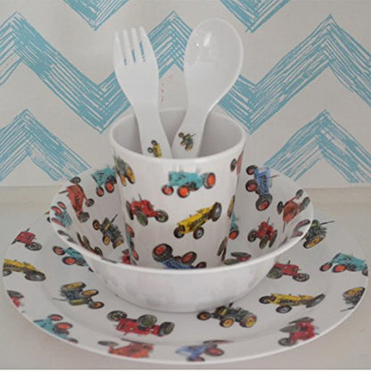 Childrens Melamine Dinner Set. Powell Craft Tractor Kids Gift Set - from Little PJs - hanrattycraftsgifts.co.uk