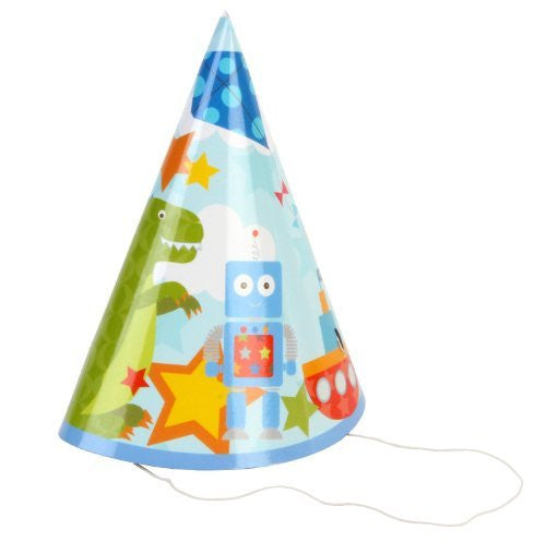 Kiddiwinks Pack of 8 Party Hats - Boy Design - hanrattycraftsgifts.co.uk