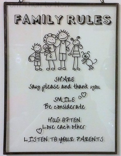 Home Works-Placca da muro in vetro, motivo: "Family Rules", stile Vintage, per porta - hanrattycraftsgifts.co.uk