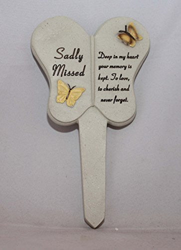 Mémorial sadly missed Plaque Papillon Piquet de jardin pierre tombale Décoration Enfoncée dans le sol - hanrattycraftsgifts.co.uk