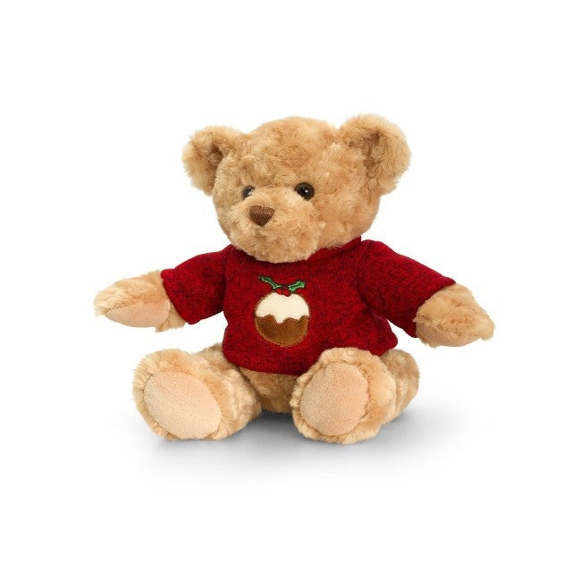 christmas bear in a jumper with pudding  on 30cm - hanrattycraftsgifts.co.uk