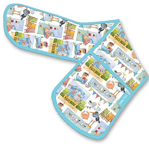 Coastal Seaside Double Oven Gloves Theme by Emma Ball - hanrattycraftsgifts.co.uk