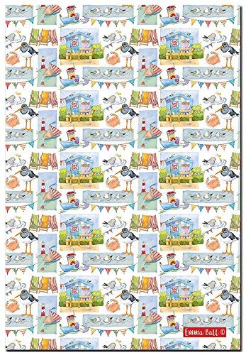 Coastal Seaside Cotton Tea Towel Nautical Beach Theme by Emma Ball - hanrattycraftsgifts.co.uk