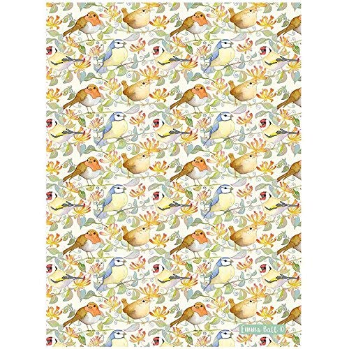 Emma Ball Garden Birds and Honeysuckle Cotton Tea Towel - hanrattycraftsgifts.co.uk