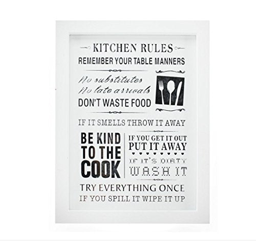 Kitchen Rules - White Framed Humorous Plaque - hanrattycraftsgifts.co.uk