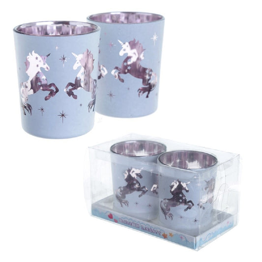 Grindstore Unicorn Design Set of 2 Glass Tea Light Holders - hanrattycraftsgifts.co.uk
