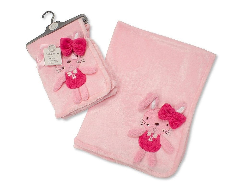 Beautiful Very Soft Baby/Child Small Rabbit Applique 3D Pink Blanket 75 x 100 cm - hanrattycraftsgifts.co.uk
