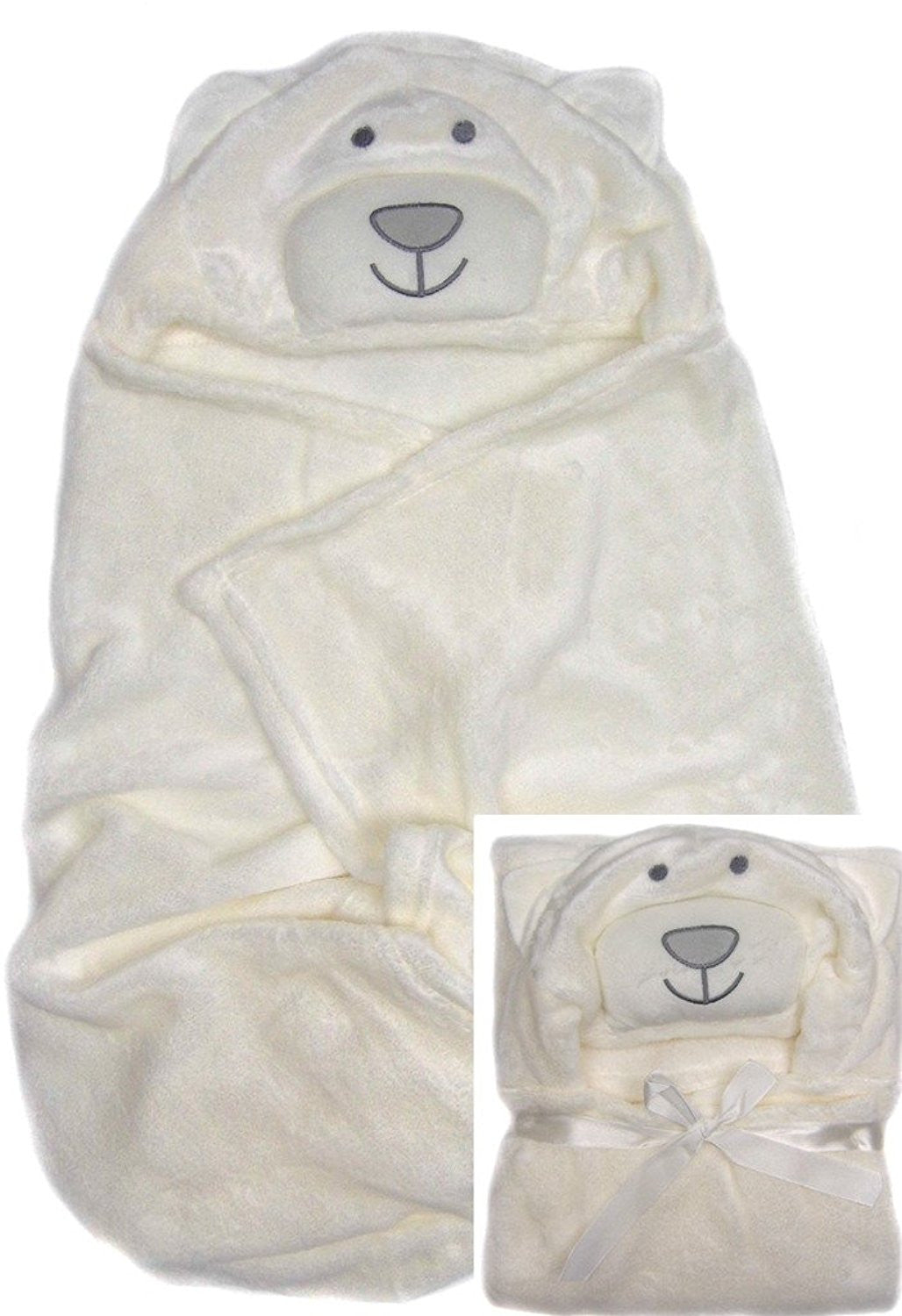 Baby Wrap Pink Cream Blue 3D Head Hooded Snuggle Wrap Soft Coral Fleece - hanrattycraftsgifts.co.uk