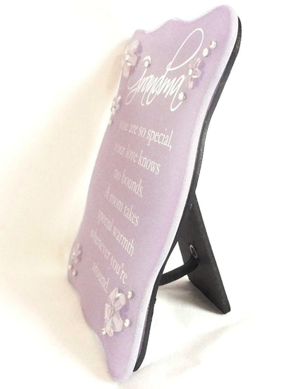 Juliana Glass Curved Edge Plaque & Flowers Lilac - Grandma - hanrattycraftsgifts.co.uk