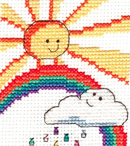 DMC Happiness Is ... Come Rain or Shine Mini Cross Stitch Kit - hanrattycraftsgifts.co.uk