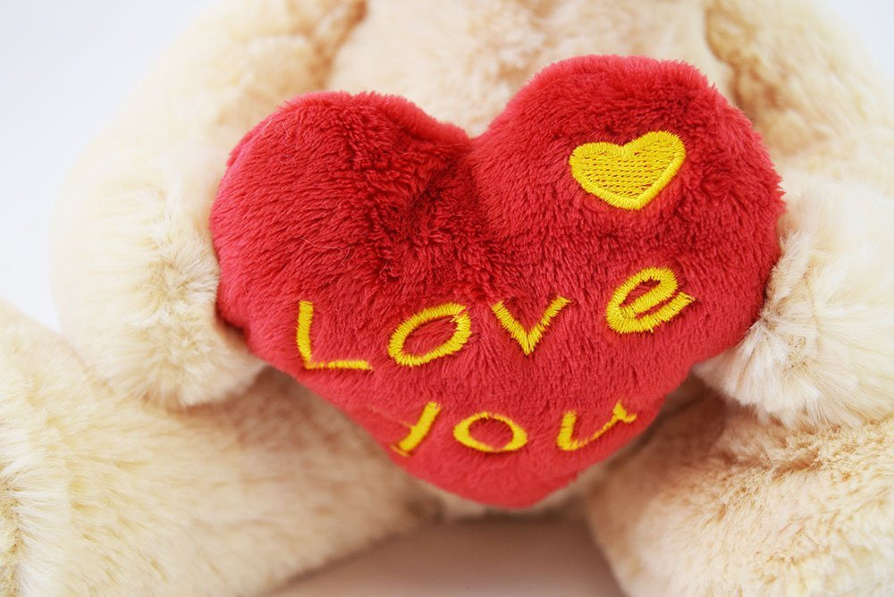 Love You Heart Teddy Bear Cream Valentines Day Soft Toy Cute Love Gift Present - hanrattycraftsgifts.co.uk