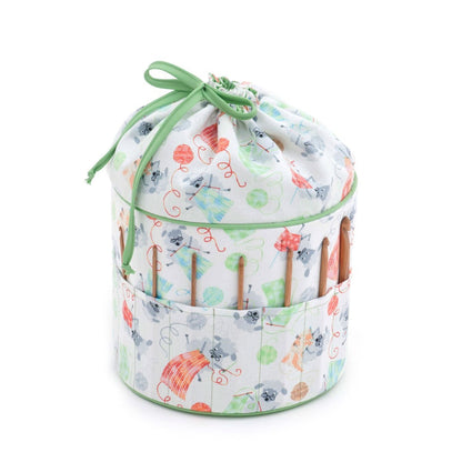 Hobby Gift 'Knitting Sheep' Drawstring Crochet Bag - Filled with Bamboo Crochet Hooks! 20 x 20 x 25cm (d/w/h) - hanrattycraftsgifts.co.uk