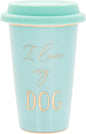 Fine China Green Travel Mug - Silicone Lid, Gold Wording and Trim - I Love My Dog