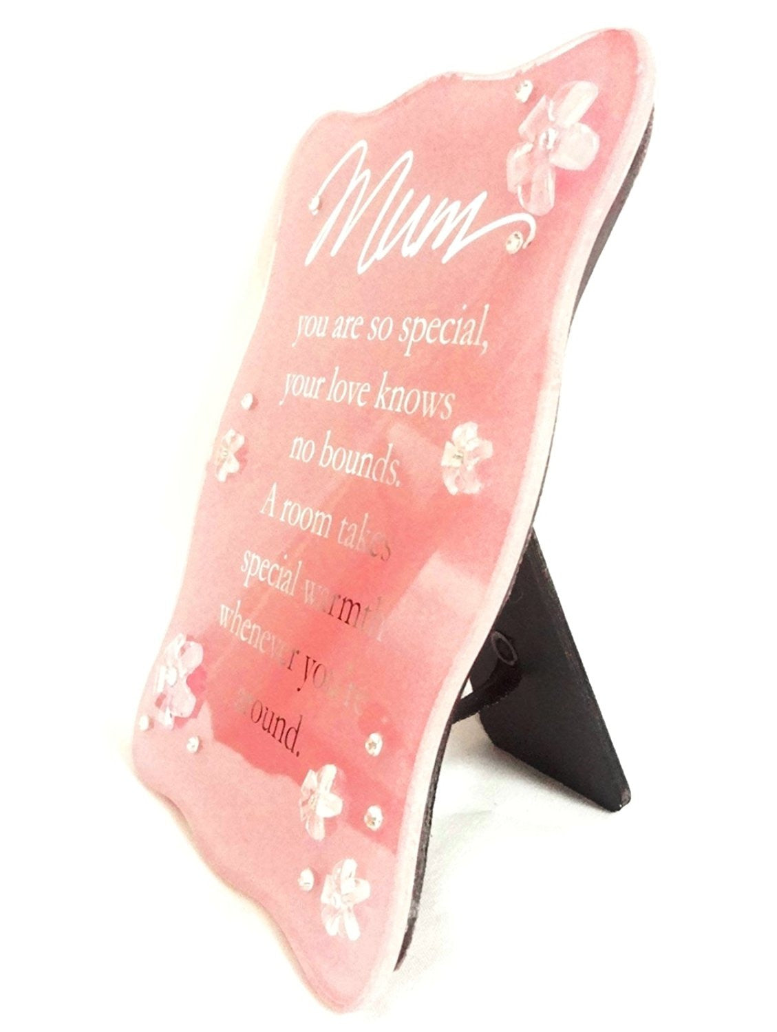 Juliana Glass Curved Edge Plaque & Flowers Pink - Mum - hanrattycraftsgifts.co.uk